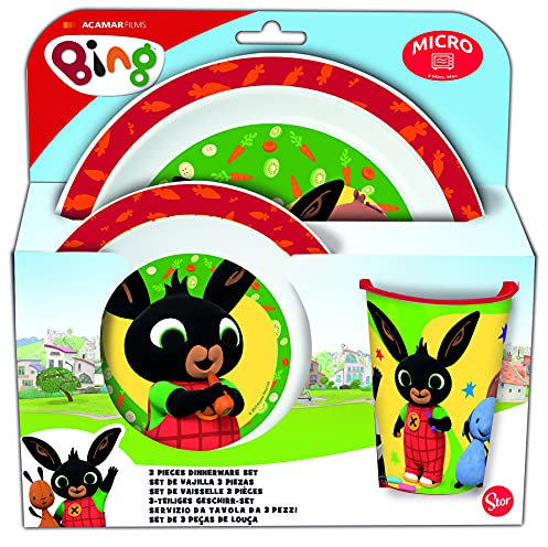 Stor - Servizio da tavola da 3 pezzi, composto da piatto, ciotola e tazza, senza BPA, motivo: Bing