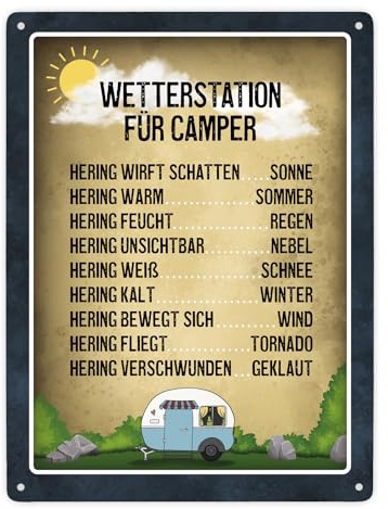Wetterstation für Camper Metallschild XXL mit Campingplatz Motiv