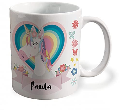 Bee Ingenious Taza unicornio personalizada con nombre.Regalos Niños y Niñas Personalizado.Tazas unicornio para niñas. (Rosa claro)