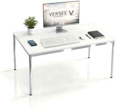 VERSEE Schreibtisch 140 x 80 cm Weiß, stufenlos manuell höhenverstellbar 75,5–90 cm, bis 200 kg belastbar, SYSTEM8X, Made in Germany