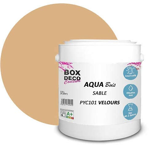 BOX DECO COULEURS Peinture meuble bois acrylique aspect velours-satin Aqua Bois - 2,5L, Beige Sable