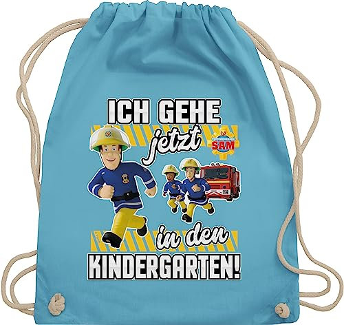 Shirtracer Turnbeutel Rucksack - Feuerwehrmann Sam Tasche - Ich gehe jetzt in den Kindergarten! - Unisize - Hellblau - beutel kindergarten feuerwehr der turnsackerl baumwollrucksack stofftasche