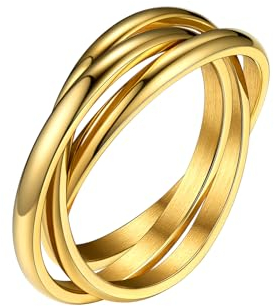 Bestyle 3er Ring Edelstahl Wickelring Damen Rolling Rings Fingerring Ehering Verlobungsring Ring Für Frauen Gold 59.5(18.9)