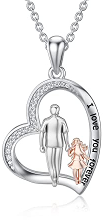 enjoylifecreative Vater Tochter Halskette S925 Sterling Silber Liebe Herz Anhänger Kette Vater Tochter Schmuck Geschenke für Damen Mädchen