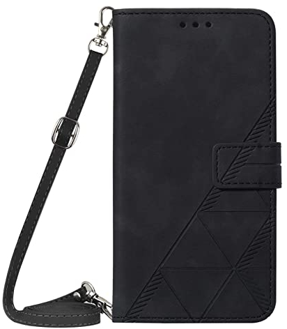 PekaTech Handykette für Samsung Galaxy A53 5G Schutzhülle, PU-Leder Hülle - Handyhülle mit Band zum Umhängen - Klapptasche Handytasche Case mit Handy-Kette, Kartenfach und Portmonee, Schwarz