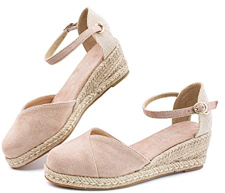 Sandale Femme Espadrille Sandales Femme Été Compensées Talon Ladies Sandals Escarpins Confortable Bout Fermé Talon Haut Mariage Beige EU 40