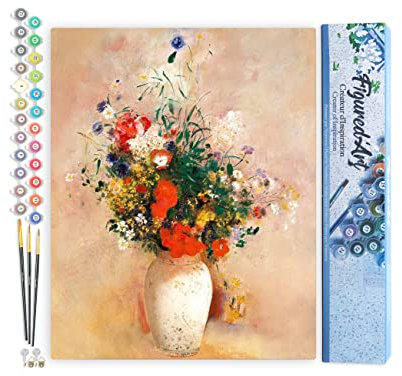 Figured'Art Peinture par Numéro Adulte Vase de Fleurs - Odilon Redon - Activité Manuelle Kit de Loisir Créatif DIY Numéro d'Art Complet - 40x50cm sans châssis en bois
