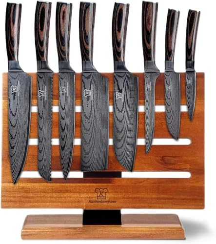 Küchenkompane - Professionelles asiatisches Edelstahl Messerset | 8-teiliges Küchenmesser Set | Kochmesser mit ergonomischen Pakkaholzgriff inkl. Geschenkbox | rostfrei & scharf | Designed in Germany