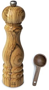Peugeot Paris Olivier Pfeffermühle, Geschenkset, Olivenholz, mit Holzschaufel, 22,9 cm, Pfeffermühle mit Schaufel)