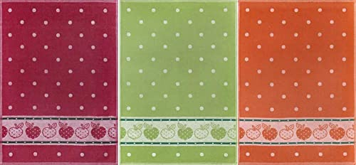 Kracht seit 1810 Küchenhandtuch Set Halbleinen Jacquardtuch (3 Stück) 'Äpfel' - 50% Leinen - 50% Baumwolle - Mehrfarbig - Gepunktet