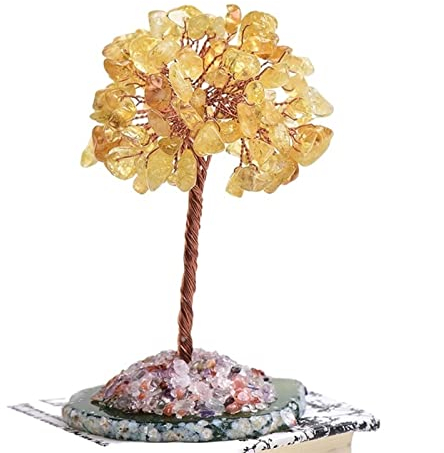 TOMYEUS Money Tree Home Decor Collection Geschenk Natürliche Kristall Baum Quarz Mineral Kristall Schmuck Lebensbaum Rock Feng Shui Decor Tree (Color : Yellow)