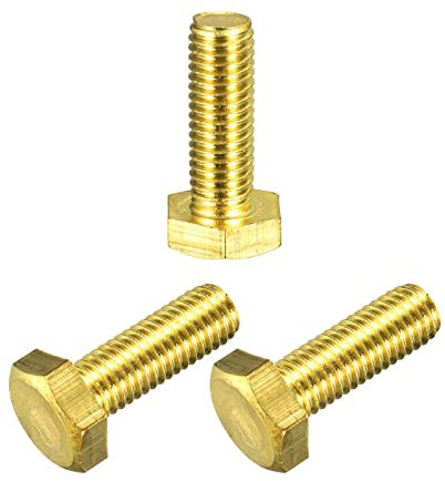 sourcing map Boulons hexagonaux en laiton, M10 x 30 mm, 3 pièces, entièrement filetés, grade 4.8, vis à métaux à tête hexagonale en laiton massif pour machines