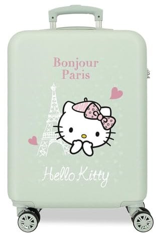 Hello Kitty Paris Cabin Valigia Verde 38x55x20 cm Rigido ABS Chiusura laterale a combinazione 34L 2 kg 4 Doppie ruote Bagaglio a mano