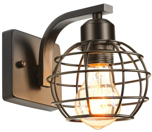 LIGKIN Applique Murale Industrielle Interieur Lampe Cage en Métal Murale E27 Vintage Noir Appliques Murales Chambre Rétro Éclairage pour Salon Couloir Café Bar(Sans Ampoule)