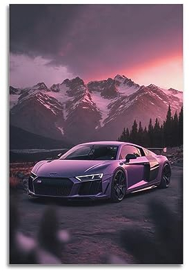 JIYUN Deutsches Supersportwagen-Poster Audi R8 Performance Auto Rennauto - Dekorative Malerei Leinwand Wandkunst - Moderne Familie Schlafzimmer Dekor 30 x 45 cm