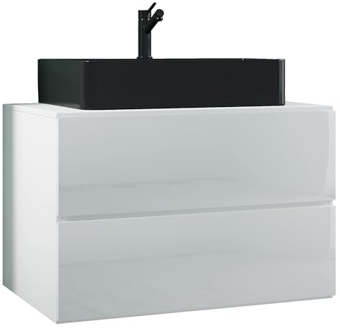 VCM 2-TLG. Waschplatz Waschtisch Badmöbel Set Waschbecken Lendas S BL Schublade Weiß