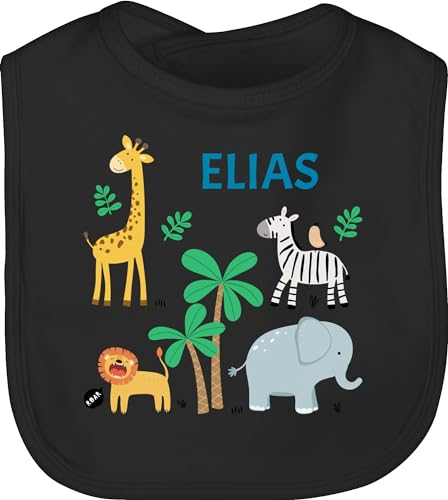 Baby Lätzchen - Safari Tiere Zootiere Zoo Giraffe Zebra Löwe Elefant - Unisize - Schwarz - baby-geschenke personalisierte geschenke latz babysachen tier babylatz babygeschenke tieren für