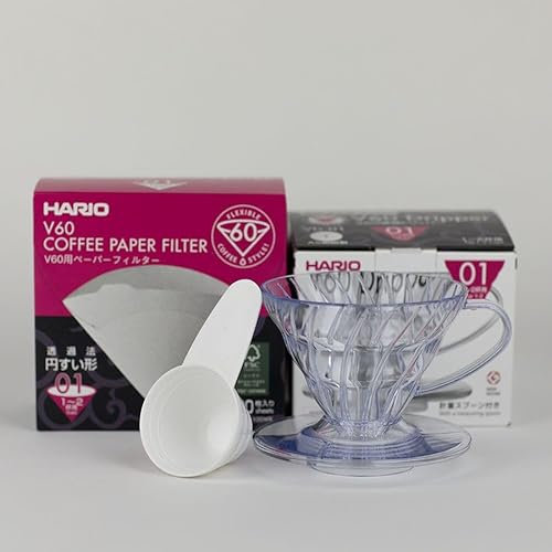 thokika Kaffeefilter-Set V60-01 (VD-01T & VCF-01-100WK) für 1-2 Tassen, Handaufguss, transparent