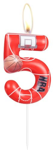 Yiran NBA Number 5 Candle, Basketball Cake Toppers, NBA Theme Birthday Party Supplies