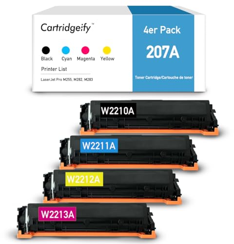 Cartridgeify 207A Ersatz für HP 207A W2210A Tonerkartusche Multipack, kompatibel mit HP LaserJet Pro M255, M282, M283 mit Chip W2210A W2211A W2212A W2213A