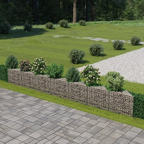 Baziroo Mur de gabion en acier galvanisé 450 x 30 x 50 cm Argenté Gabion Mur Gabion Panier à gabion Panier de jardin Fence Grille de gabion Grille de gabion Brise-vue
