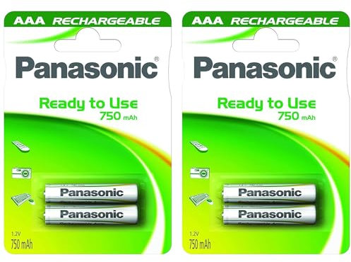 PANASONIC - Lote de 2 blísteres de 2 pilas recargables NiMH Micro AAA 750 mAh Ready to Use