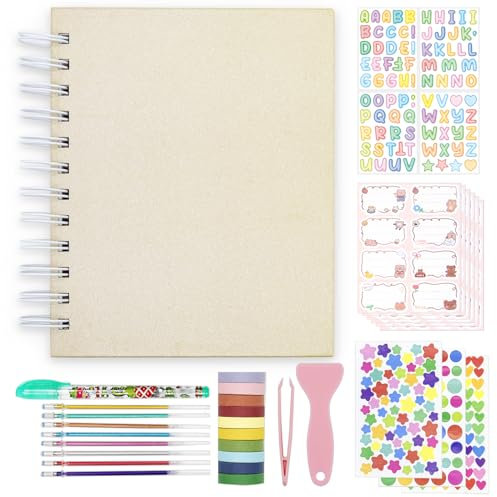 Kinder Scrapbook Selbstklebendes Fotoalbum 25 Seiten Hardcover DIY Fotoalbum für Sofortbildkamera Druckpapier mit DIY Zubehör (Beige)