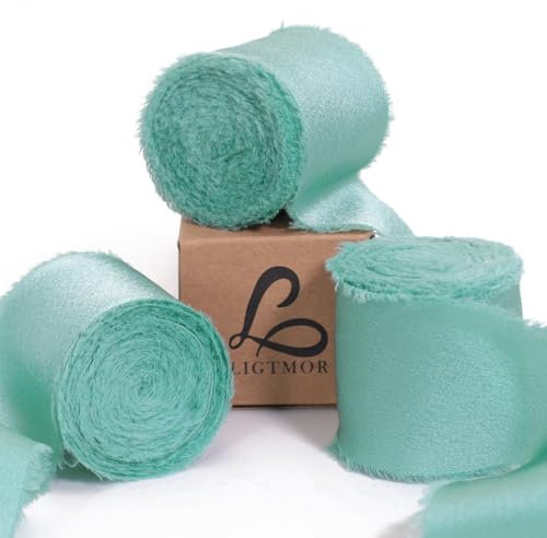 Ligtmor Geschenkband silk ribbon Satinband 3,8cm x 13,5m chiffonband Schleifenband Stoffband Hochzeit Seidenband - Blau grün