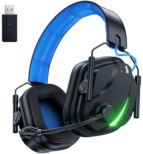 Vakedy Cuffie Gaming Wireless,Cuffie Bluetooth PS5,Cuffie Gaming Wireless PC,con Microfono Cuffie Gaming Bluetooth per PS4,PS5,PC,Nintendo Switch,Mobile, Durata di Oltre 50+ Ore - Nero/Blu