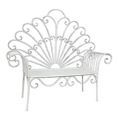 NEBE Patio Furniture Bench Nordic Garden Bench, Peacock Shaped Outdoor Decorative Leisure Chair, 61.0 Cast Iron Outdoor Patio Garden Bench Seat - White Outdoor Bench