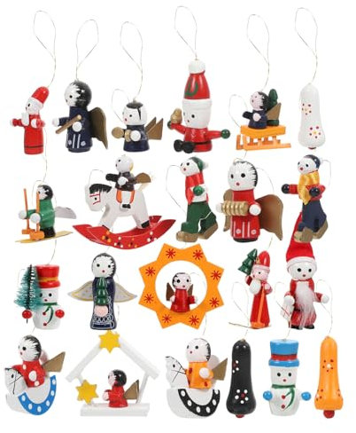 TOPBATHY 24 decorazioni natalizie in legno per albero di Natale, statuette in legno, calendario dell'Avvento fatto a mano, in miniatura, decorazioni da appendere per feste di Natale