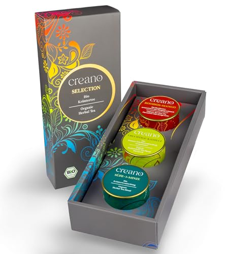Set regalo di tisane biologiche Creano “HERBAL MIX” - 3 diversi tipi di tè in barattoli di metallo - 34g - vegan e senza glutine - NUOVO 2024*