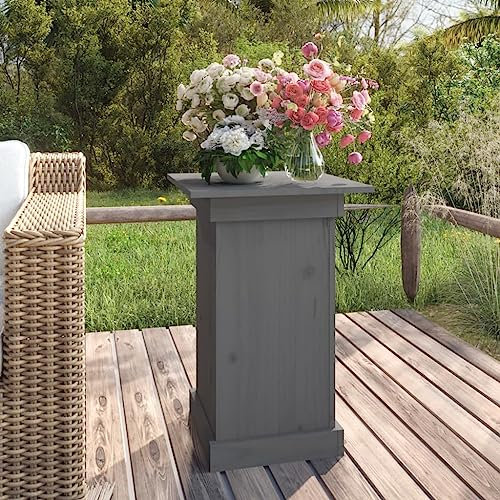 Makastle Indoor Outdoor Blumenhocker Blumenständer Beistelltisch Blumensäule Dekosäule Modern Pflanzenständer Pflanzenhocker Holzsäule Massivholz Säule, Grau 40x40x60 cm