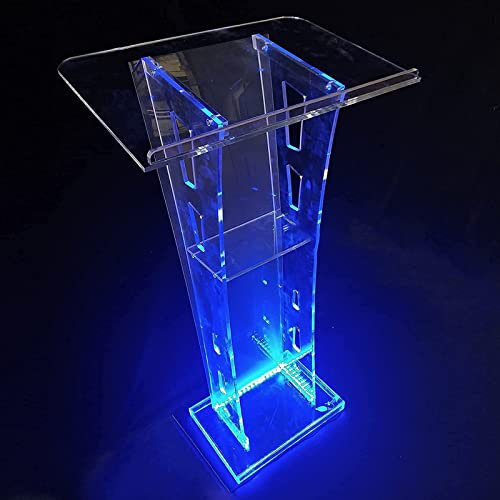 GXJBGYUSFT Rednerpult Podiumständer Transparentes Acryl-Podium Transparentes Kirchen-Podium mit 7-farbigen LED-Leuchten mit Fernbedienung Stehendes mobiles tragbares Podium Gebraucht