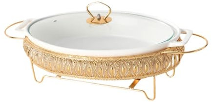 FytStycale Auflaufform, Chafing Dish, Lasagne Pfanne, Tiefes Essenstablett, Transparenter Deckel, Servierschale, Oval mit Griffen, mit Glasdeckel, Backform, 12 Inch