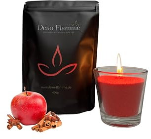 Deko Flamme Kerzensand mit Duft Apfel-Zimt – 400g Aromasand inkl. 20 Dochte – Kerzenwachs Granulat – DIY Pearled Candle – Wachsgranulat pflanzlich – Kerzen Sand für kreative Ideen