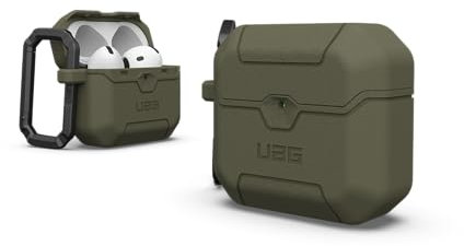 URBAN ARMOR GEAR Scout Case für die Apple AirPods 4 Hülle (Wireless-Charging/Magnetische Aufladung kompatibel, Status LED sichtbar, Abnehmbarer Karabinerhaken) olive