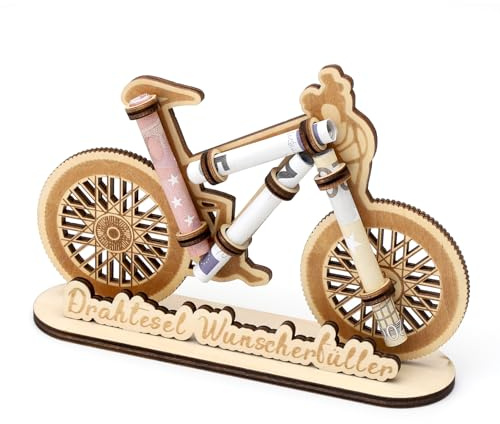 APOMOONS Wunscherfüller Geldgeschenk Fahrrad, Kreative Holz Deko Fahrrad Geschenkidee, Geburtstag Geldgeschenk für Freunde Familie Männer Frauen, Fahrrad Deko Klein mit Platz für 4 Geldscheine
