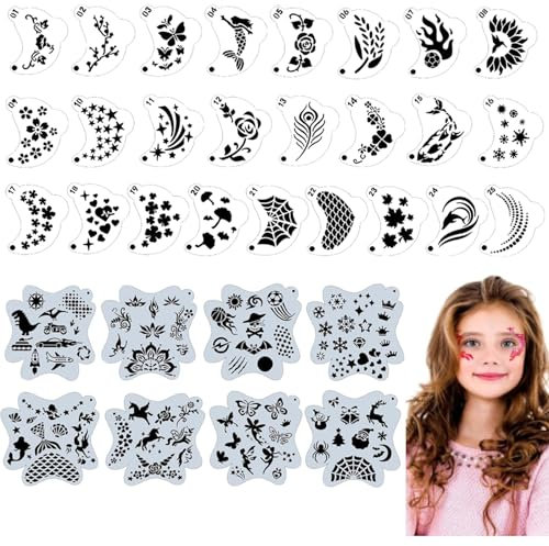 SHUOHONG 30 Stück Schablonen Kinderschminken, Wiederverwendbar Schablone Kinderschminken, Schminkschablone Kinder und Erwachsene Können für Kinderparty Halloween Karneval Bühnensho