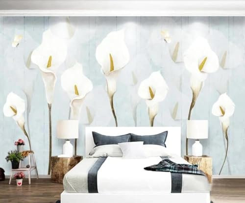 Fleur Blanche Simple Papier Peint 3D Intissé Tapisserie Bureau Salon Canapé Chambre Fond Décoration Murale-300cm×210cm