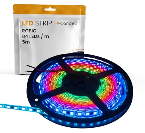 Candeo RGBIC Adressierbarer LED-Streifen 12V 5M - Hohe Dichte 420 LEDs | 84 LEDs/M gelgeschützt | 3-LED-Pixelgruppen | Professionelle Beleuchtungsprojekte | Benötigt adressierbaren Controller (nicht
