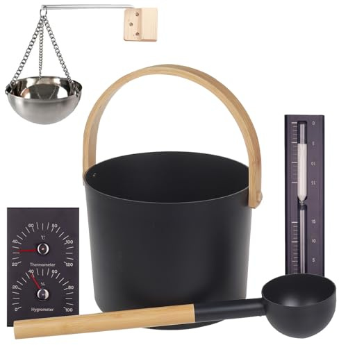 Saunakübel-Set, 7L, Aluminium, mit Kelle und Thermometer