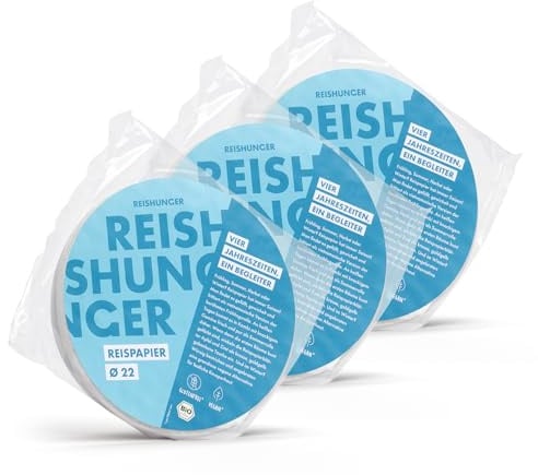 REISHUNGER Bio Reispapier (3x200g) perfekt für Sommerrollen, Frühlingsrollen, und Teigtaschen - auch 10er Packung