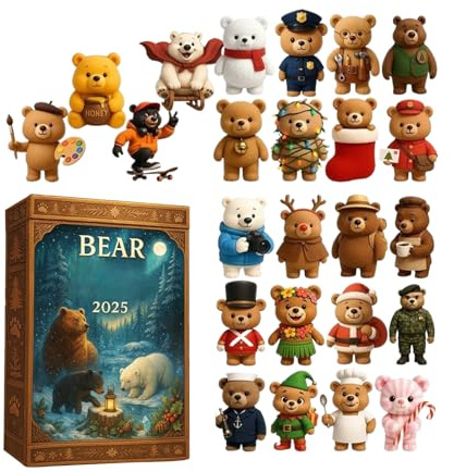 Bär Adventskalender 2025, 24 Tage 2d Acryl Bärs Anhänger, Adventskalender 2025 Bär, Süße Bärs Adventskalenders, Tier Weihnachtsbaumschmuck Deko Zuhause
