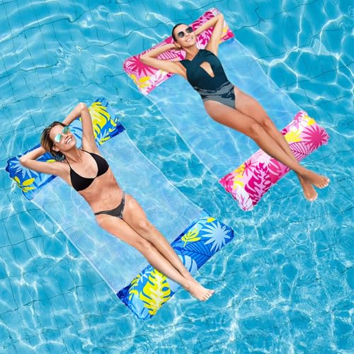 Idota Hamaca hinchable para el agua, 2 unidades, cama de colchón de aire, piscina 4 en 1, esterilla de natación con red, colchón de aire, piscina de agua, juguetes para verano, fiestas en la piscina