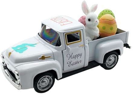 Generisch Osterdeko, Vintage Auto Mit Osterhase Und 3 Ostereier, Süße Osterhasen Deko, Ostergeschenk Kinder