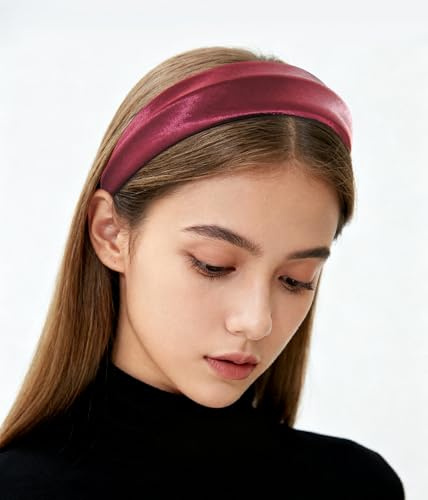 axy Breiter Haarreif mit edlem Glanz und stilvoller Mittelraffung - Satin-Optik mit schimmernder Oberfläche Damen Stirnband Haarschmuck Haarreifen Hairband HRM4 (Rot)