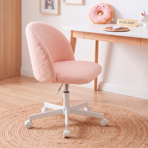 duehome | Silla de Escritorio Tapizada en Tela de Borreguito, Modelo Candy, Acabado en Color Rosa Empolvado, Medidas: 45,5 cm (Ancho) x 47 cm (Largo) x 76-89,5 cm (Alto)