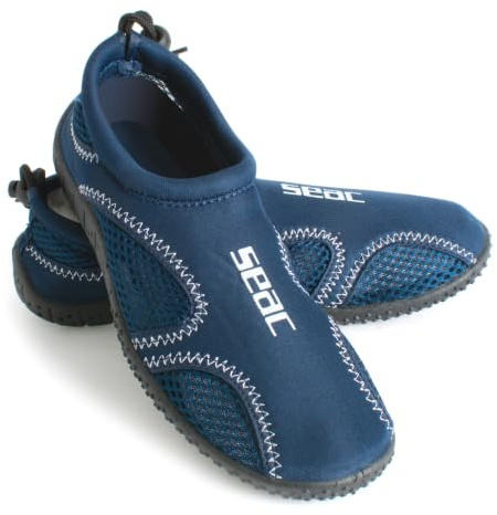 SEAC Unisex Kinder Badeschuhe für Erwachsene und Kinder, Schnelltrocknend für das Schwimmbad und den Strand, Weiß Blau, 34 EU