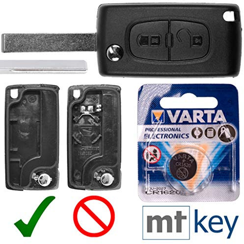 Estuche de reemplazo para Control Remoto Peugeot Radio para Llaves de Auto con 2 Botones + HU83 Blank + Batería para Peugeot 207 307 308 807 5008